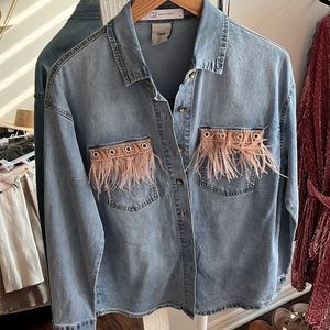 Jean shirt with feather details